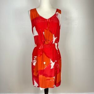 Nell Couture Abstract Orange Silk Midi Dress